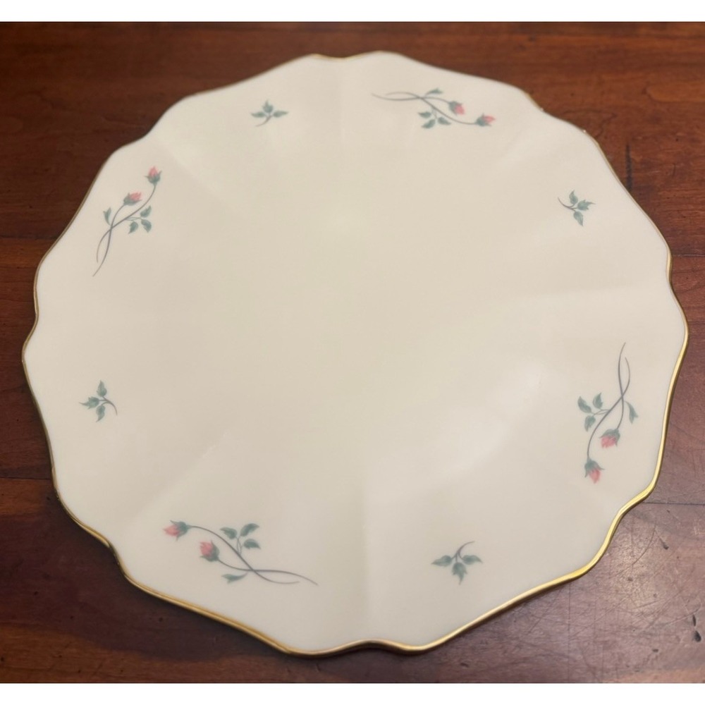 Lenox Rose Manor 11.75" Round Scalloped‎ Cake Plate Platter Gold Trim USA